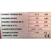 Chauffage mobile à air pulsé SOVELOR type EC 80 Débit d'air à 70°C : 3.900 M3/H.